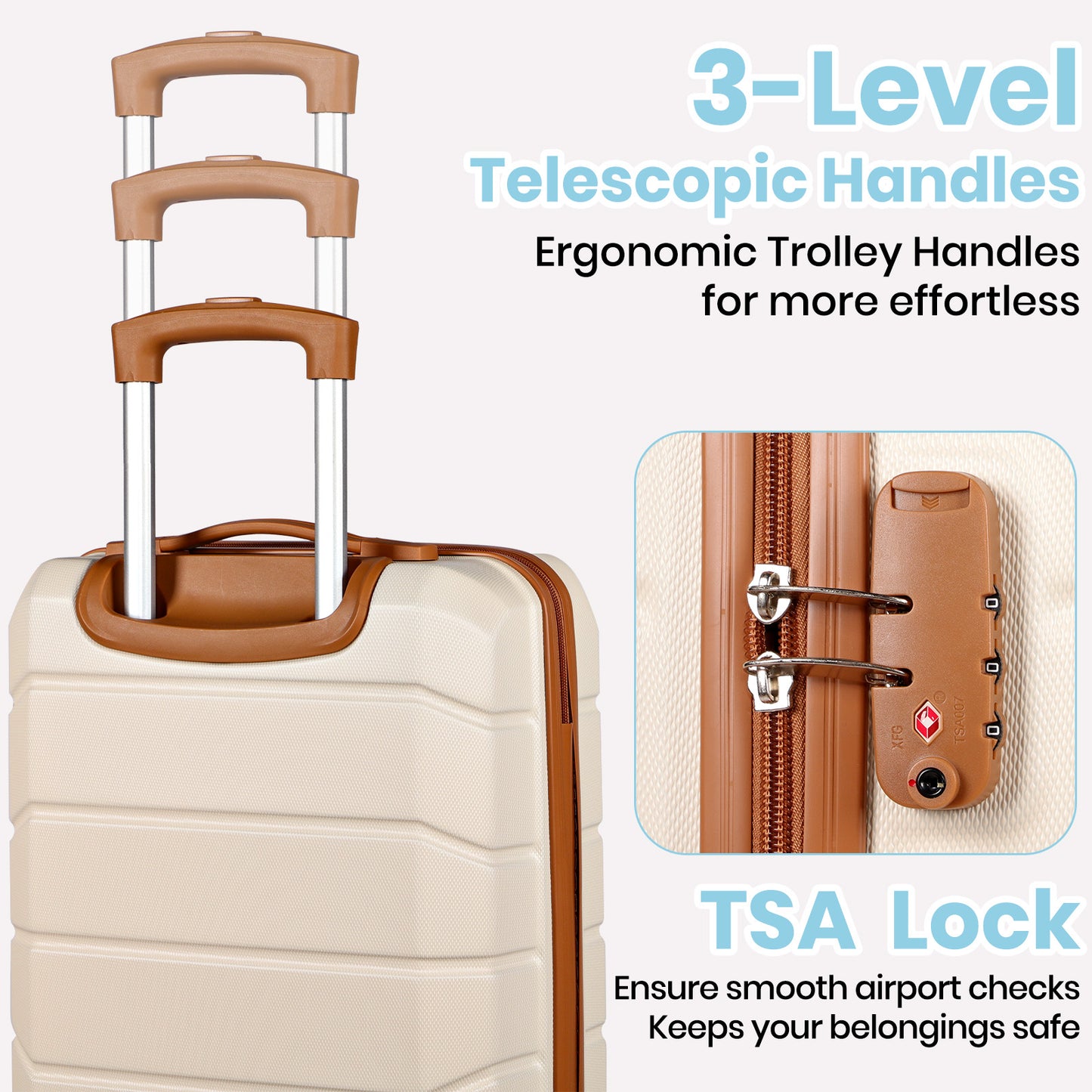 Searoute Suitcase Sets of 5 Piece in Cream