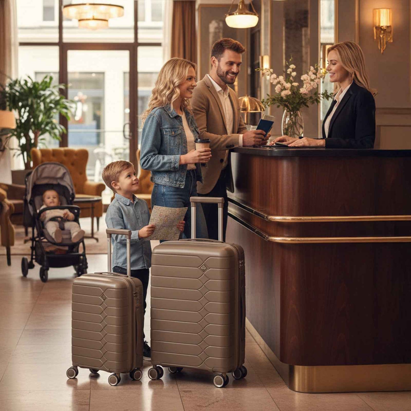 Tavoxda Lightweight PP Hardshell 3 Piece Luggage Sets Brown