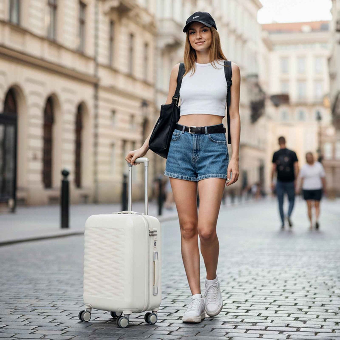 Tavoxda 20 Inch Cabin Case with Beauty Case White