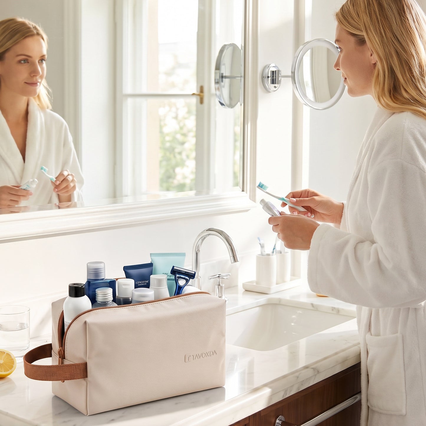 Lightweight Laptop Backpack with Toiletry Bag Cream