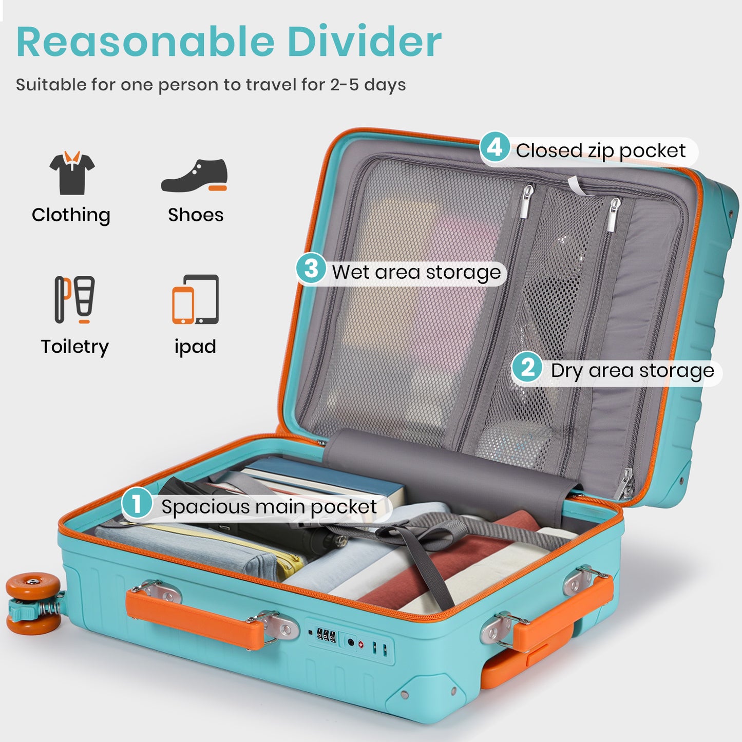 Tavoxda Carry-On Suitcase Lake Blue New Model