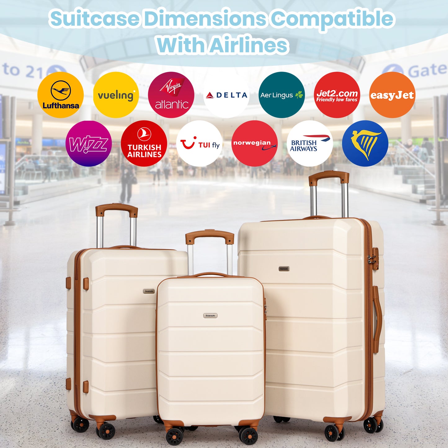 Searoute Suitcase Sets of 5 Piece in Cream