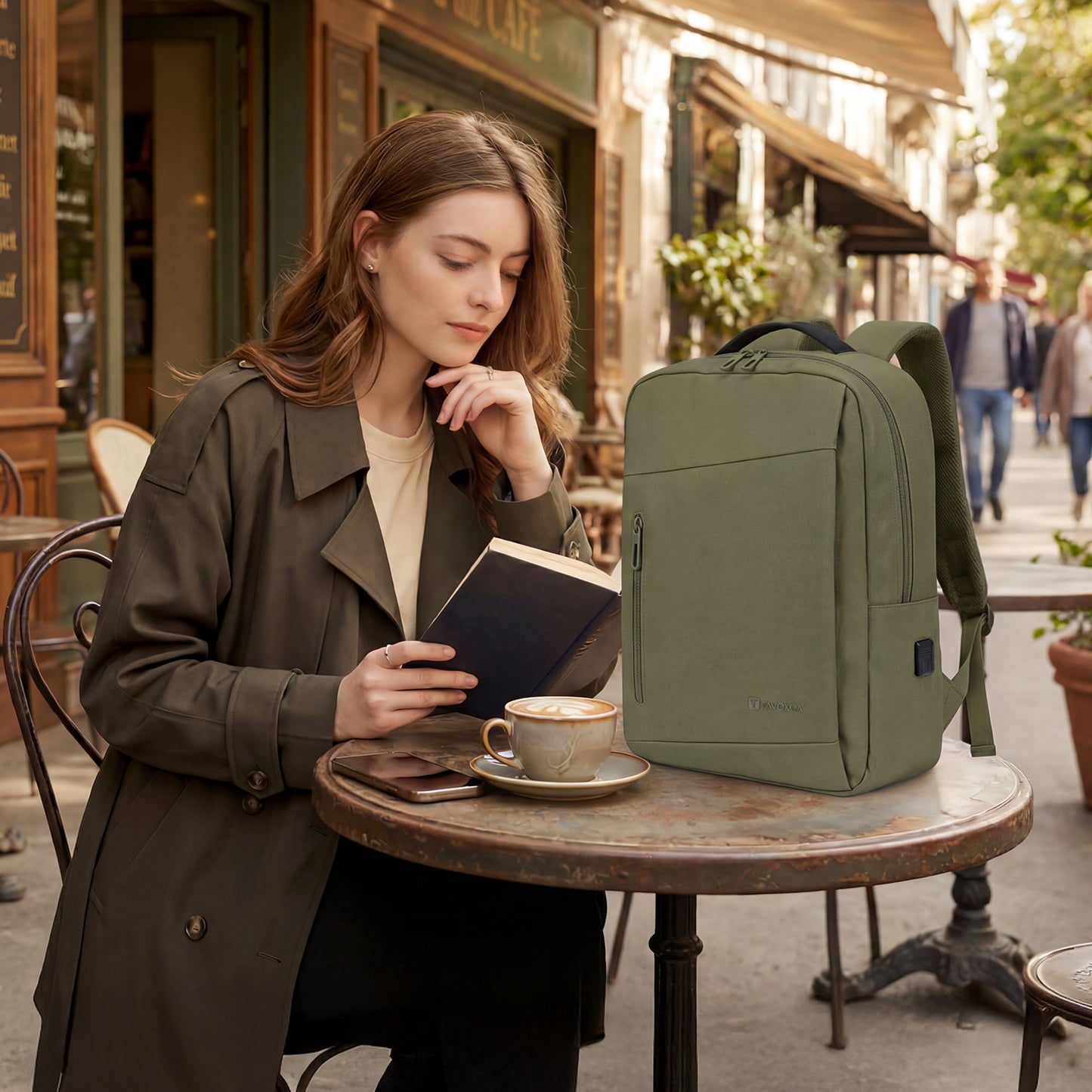 Lightweight Laptop Backpack with USB Charging Port in Green