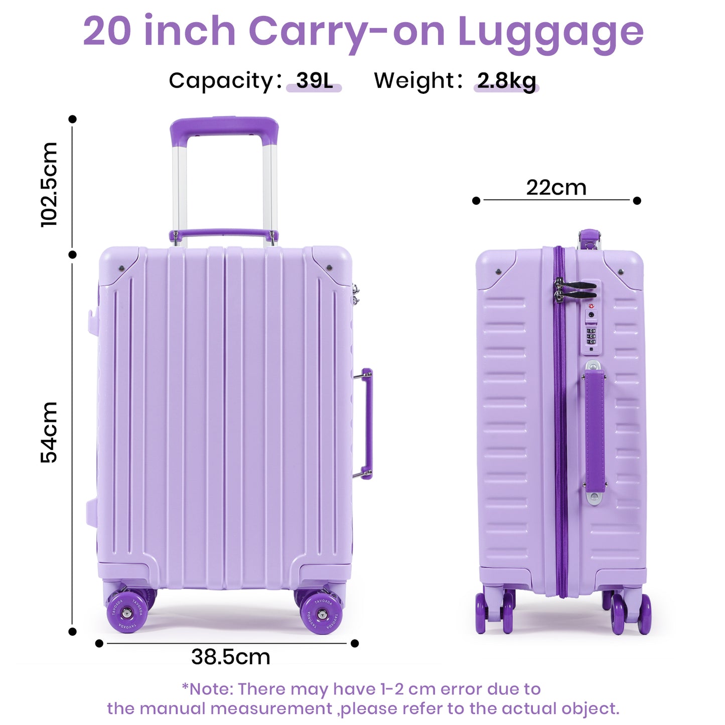 Tavoxda Cabin Suitcase Purple New Model