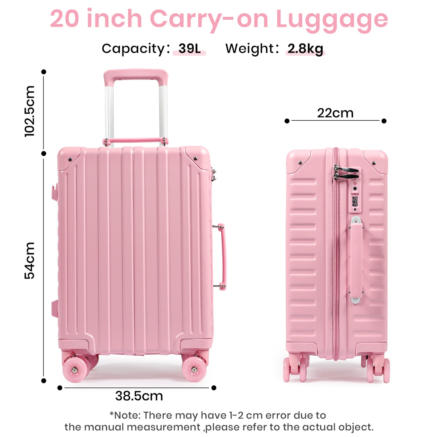 Tavoxda Carry-On Suitcase Pink New Model