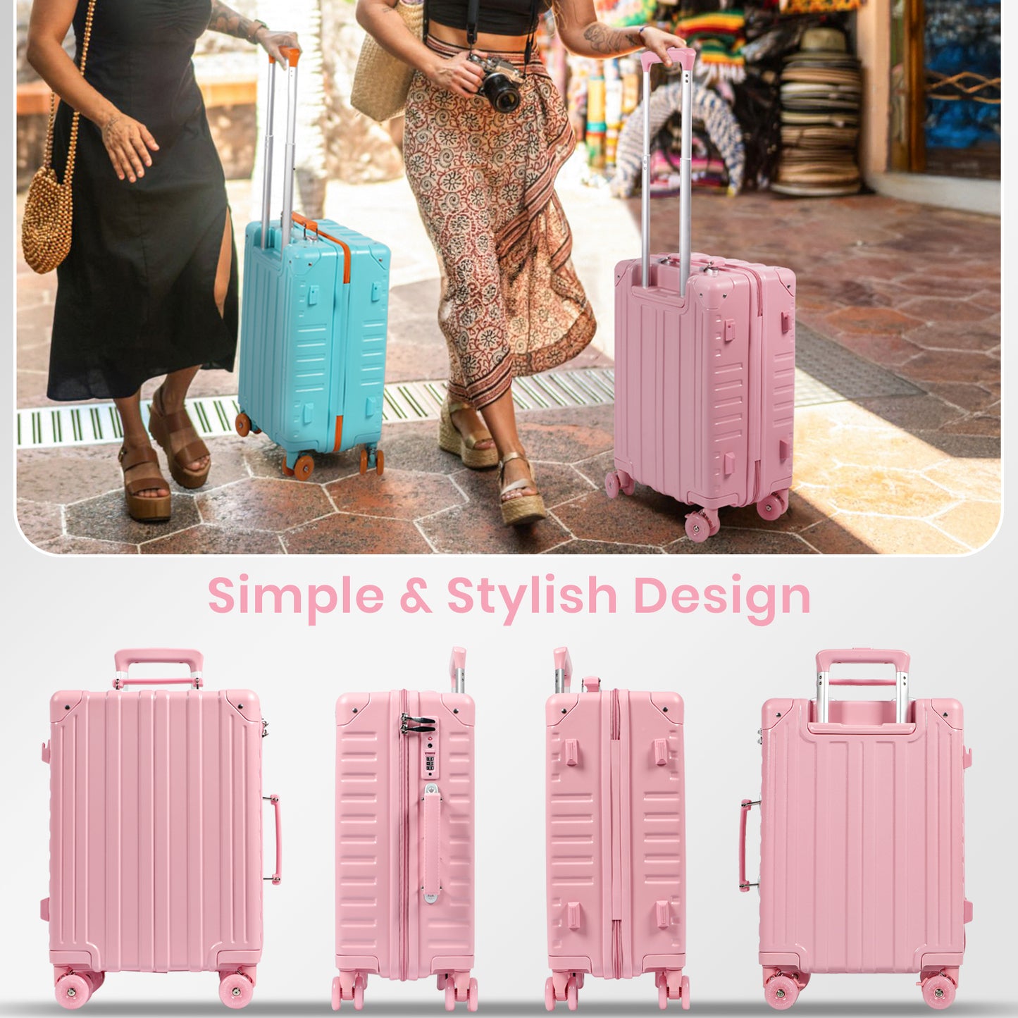 Tavoxda Carry-On Suitcase Pink New Model