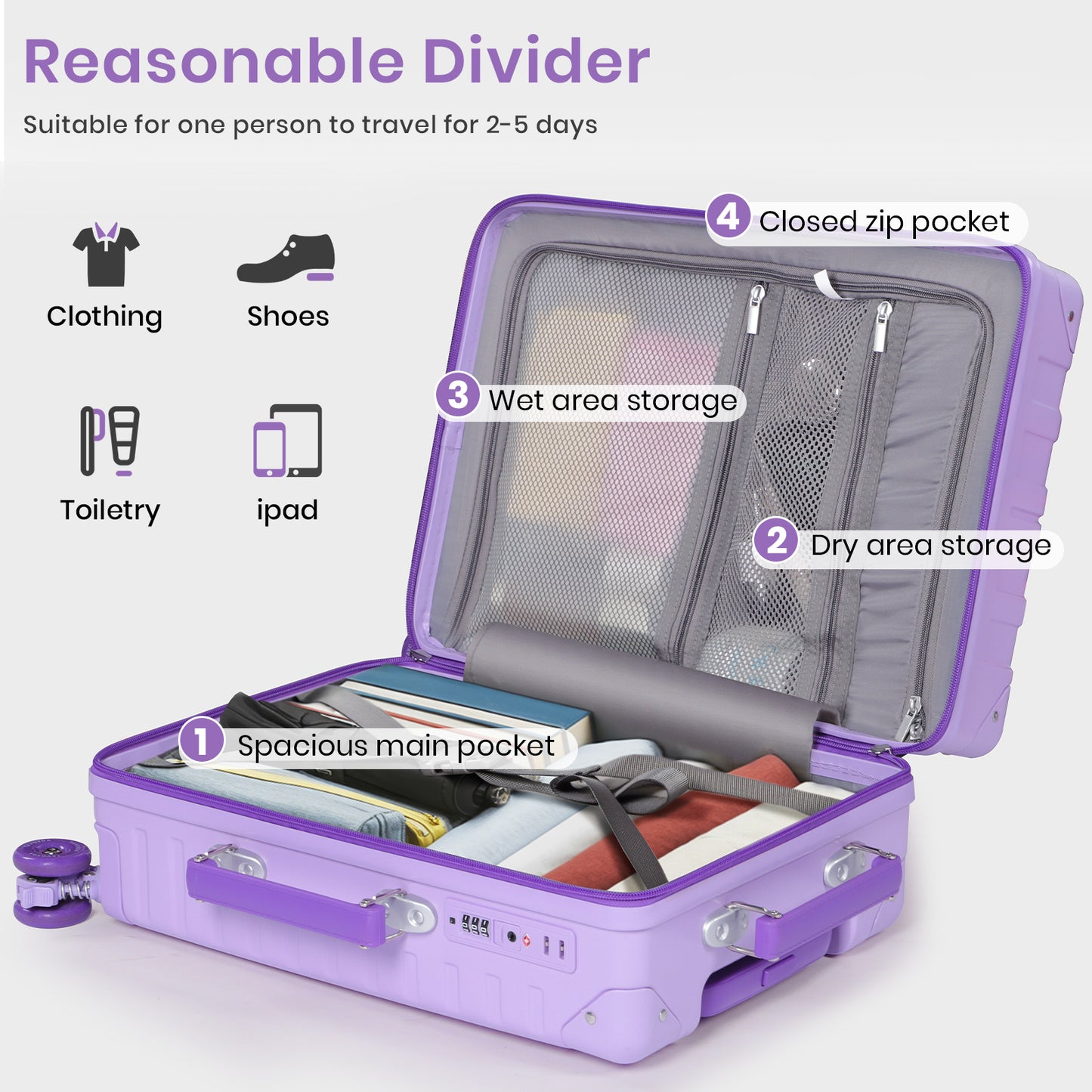 Tavoxda Cabin Suitcase Purple New Model