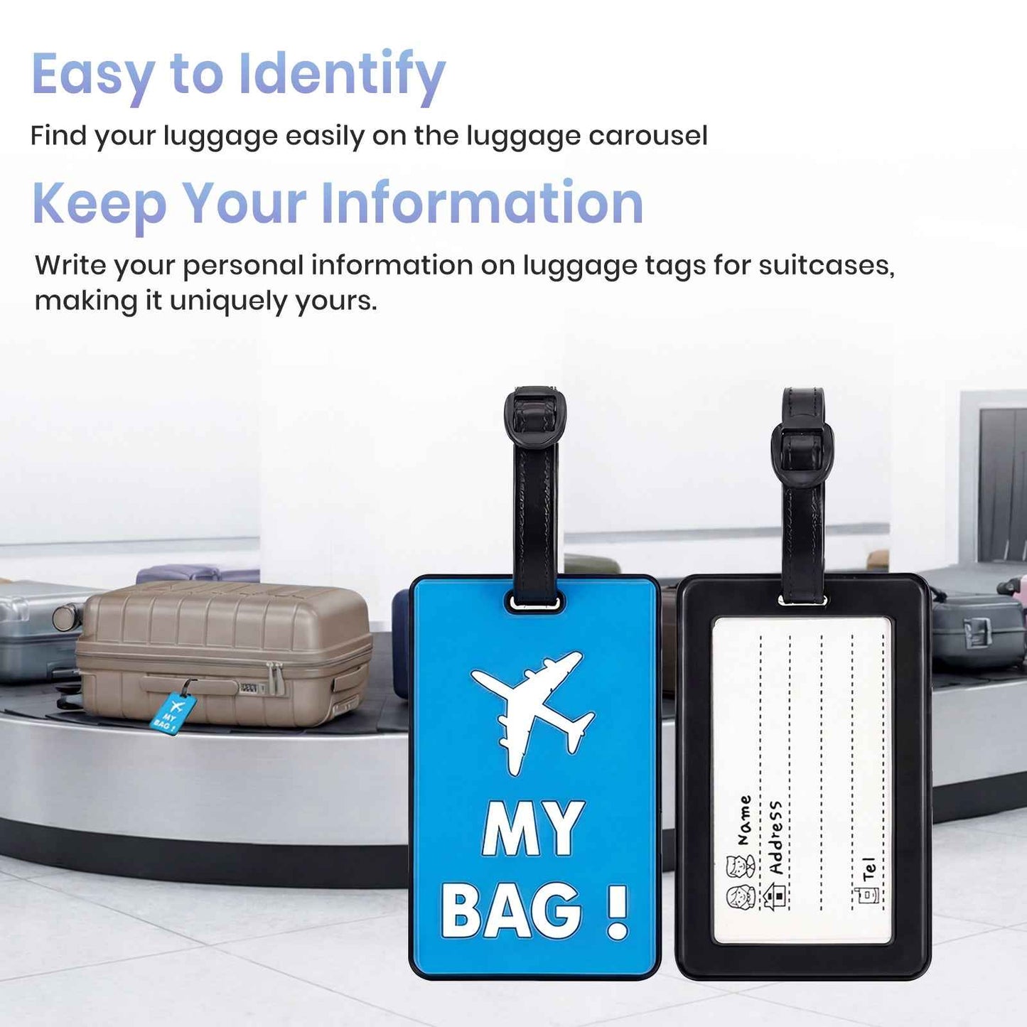 Luggage Tags 3 Pcs for Suitcase with Information Card