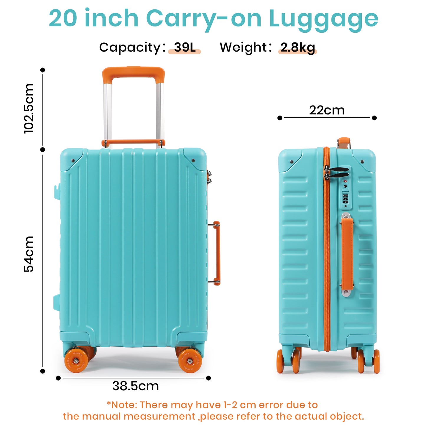 Tavoxda Carry-On Suitcase Lake Blue New Model