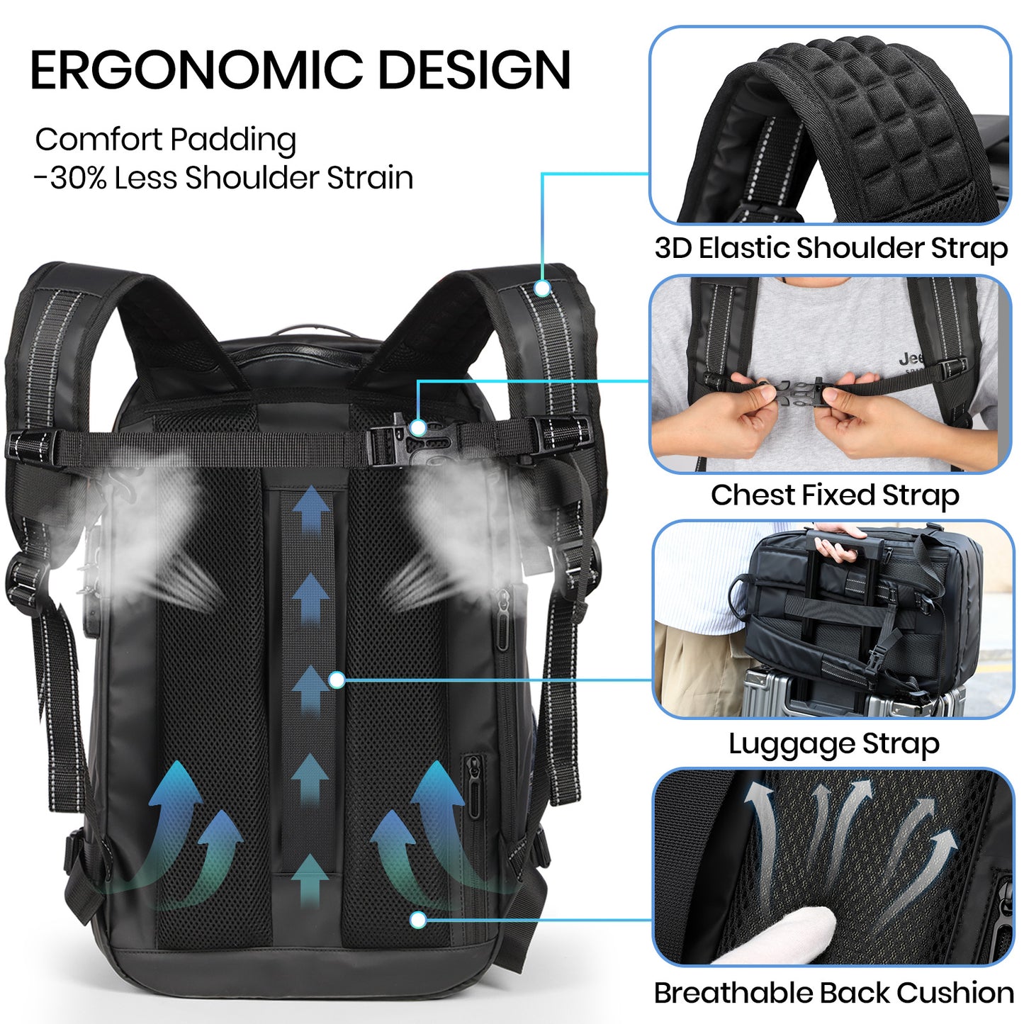 Travel Backpack with Charging Port and Pump