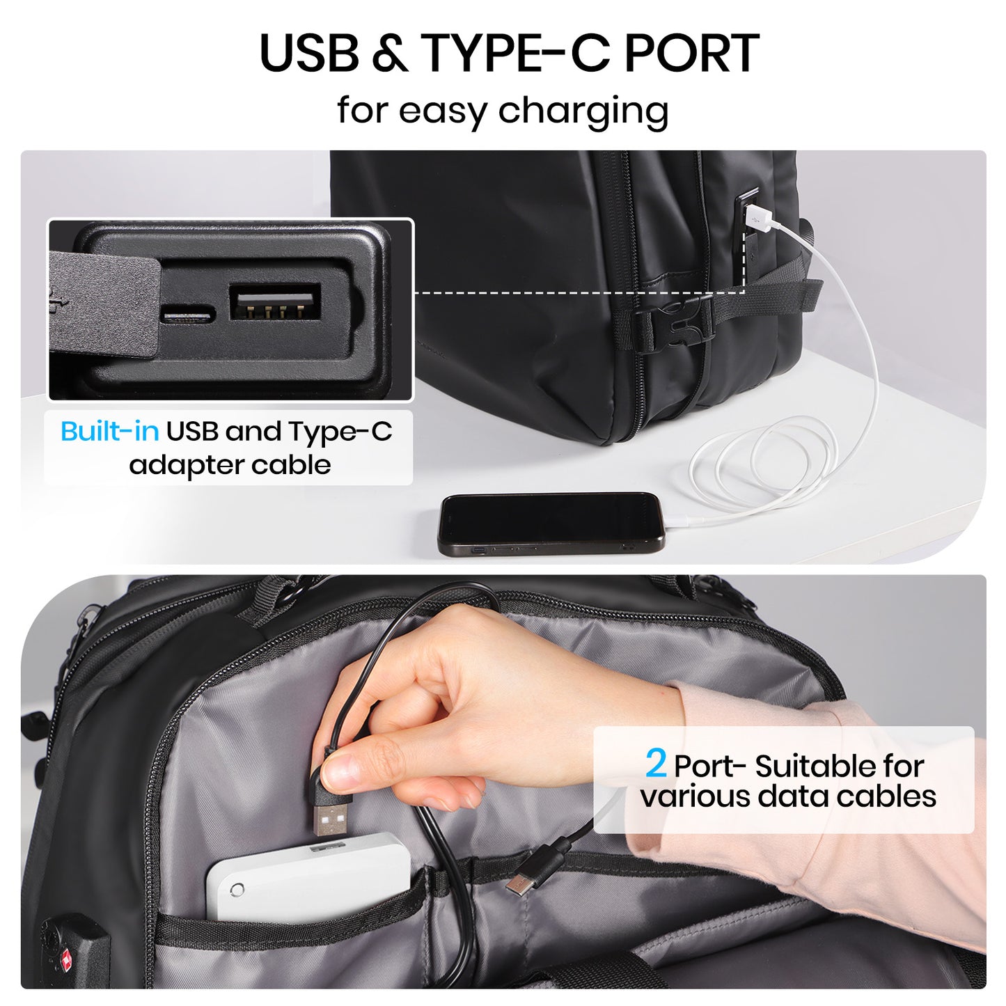 Travel Backpack with Charging Port and Pump