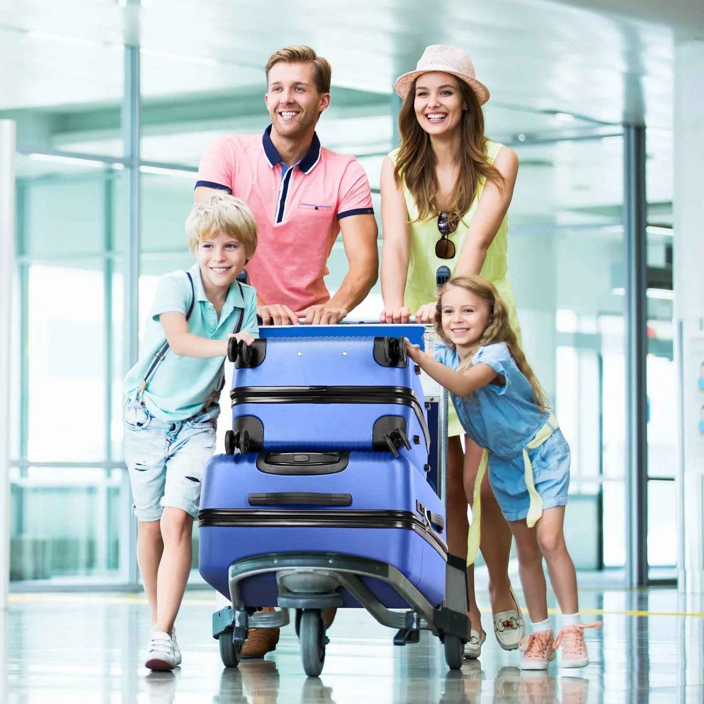 Hard Shell Travel Suitcase Sets 3 Blue