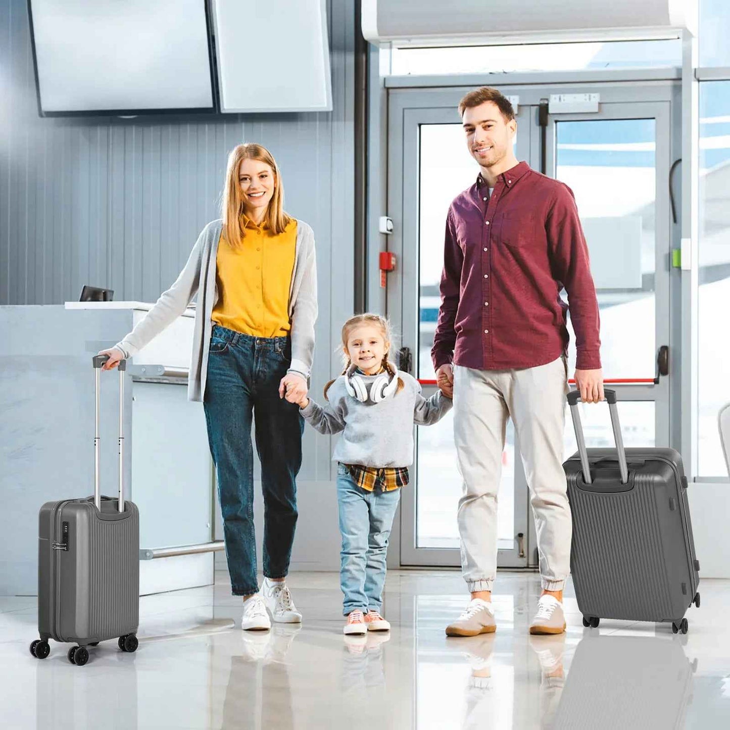 Hard Shell Travel Suitcase Sets 3 Grey