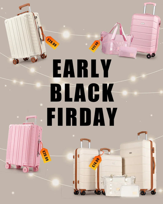 Tavoxda lightweight luggage and travel bags in pink and cream colors with Black Friday prices.