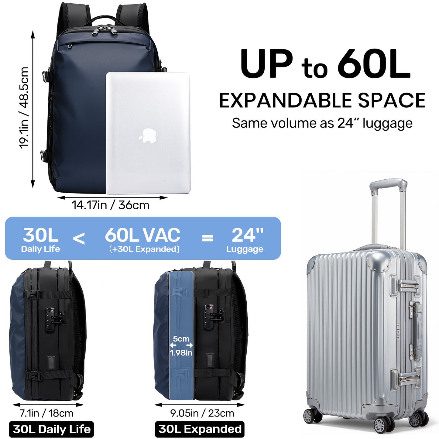 Expandable 30L-60L Vacuum Backpack with Pump
