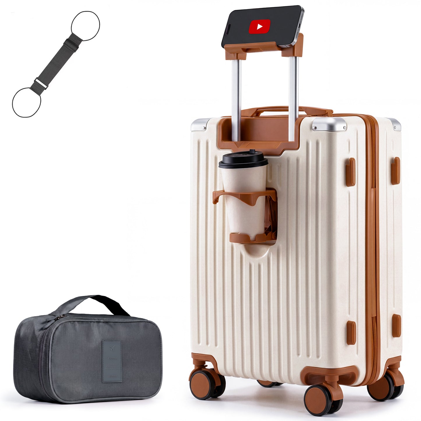 Lightweight Hard Shell Cabin Suitcase with Cup Holder