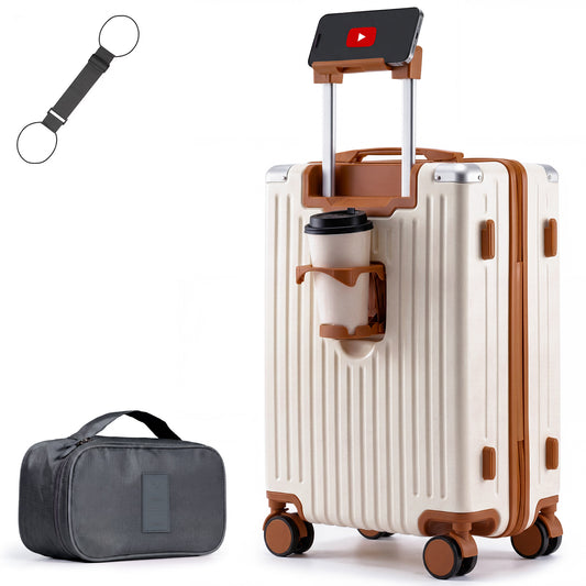 Lightweight Hard Shell Cabin Suitcase with Cup Holder