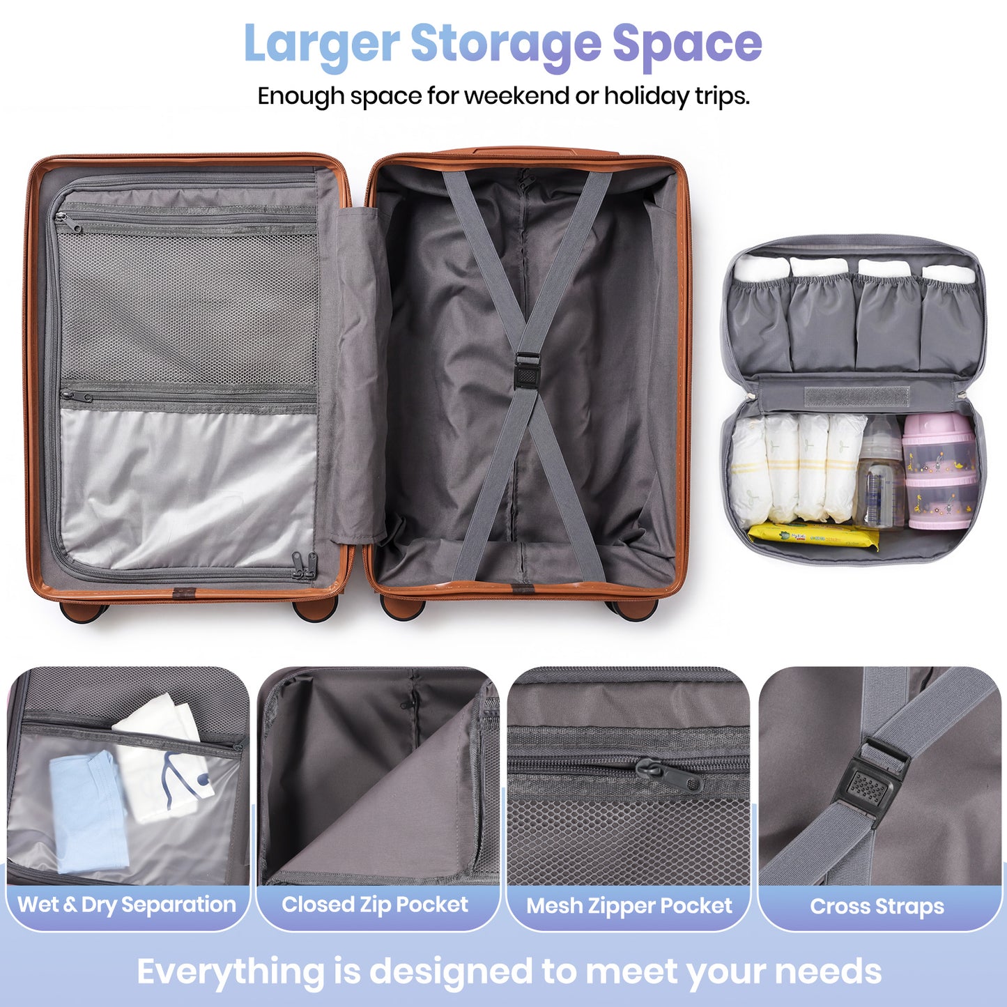 Lightweight Hard Shell Cabin Suitcase with Cup Holder