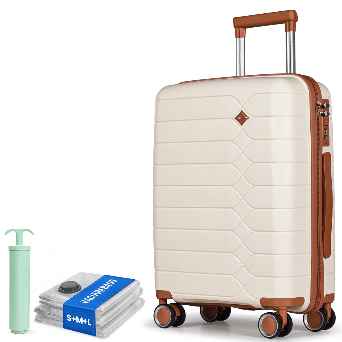 Tavoxda Lightweight PP Hard Shell Cabin Suitcase Cream