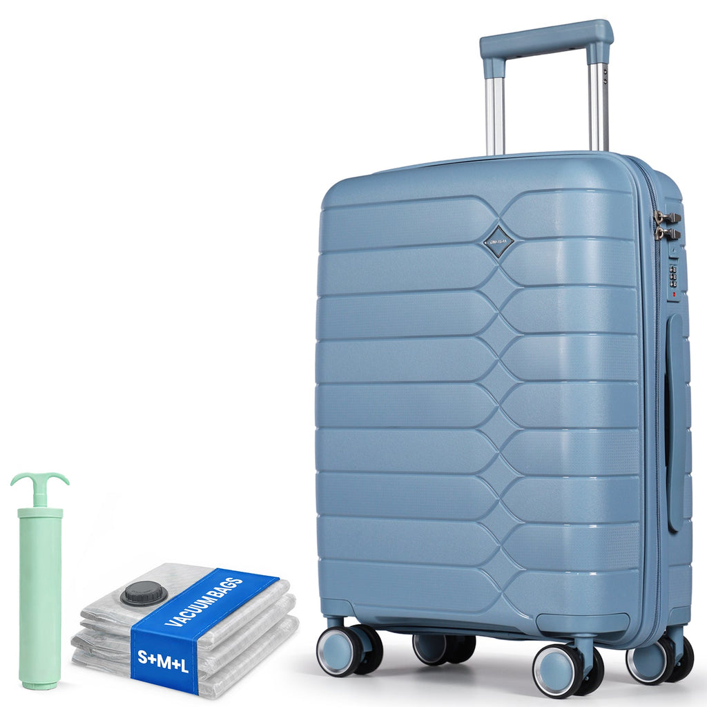 Tavoxda Lightweight PP Hard Shell Cabin Suitcase Light Blue