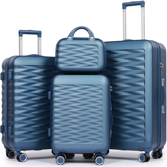 Tavoxda Lightweight Hard Shell Travel Suitcase Sets of 4 Blue