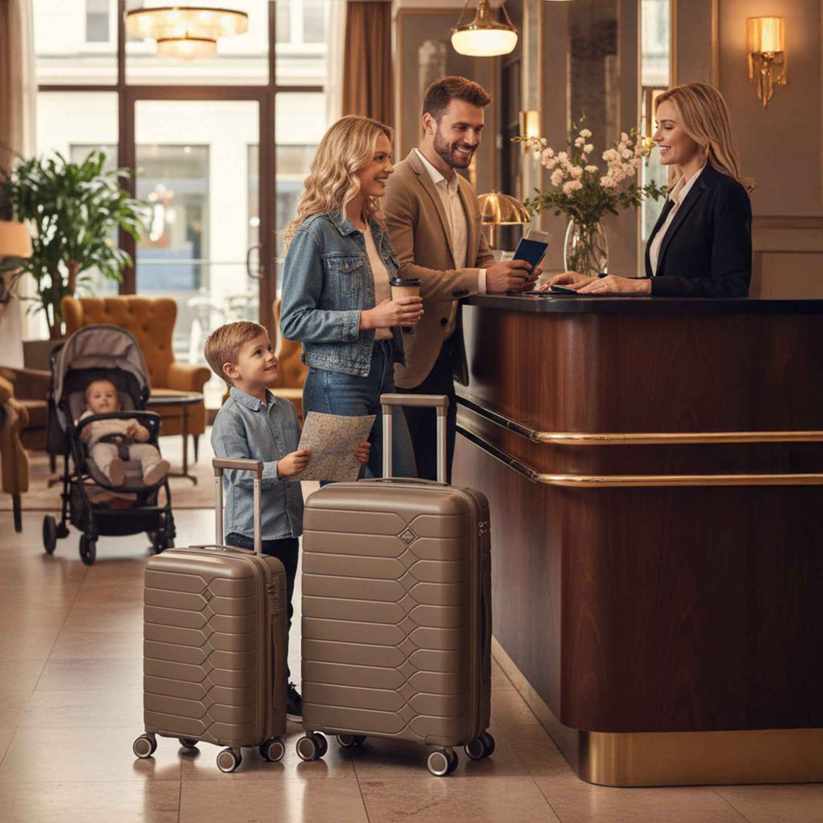 Tavoxda Lightweight PP Hardshell 3 Piece Luggage Sets Brown