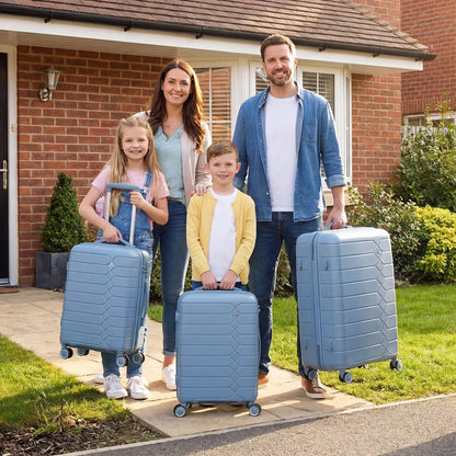 Lightweight Hard Shell 3 Piece Suitcase Set - Light Blue