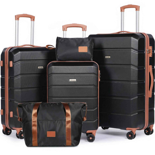 Lightweight Hard Shell Suitcase Sets 5 Piece - Black