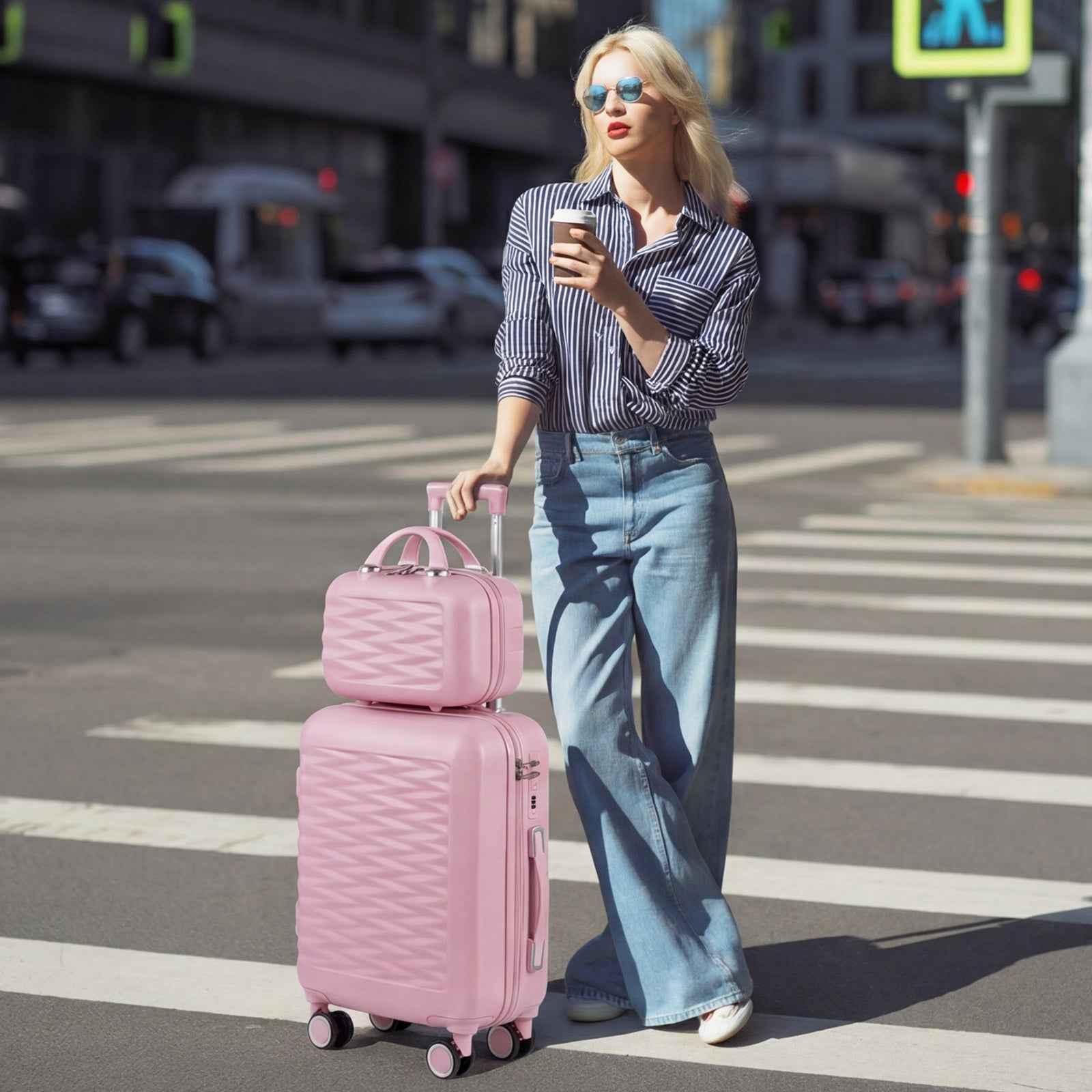 Tavoxda 20 Inch Cabin Case with Beauty Case Pink