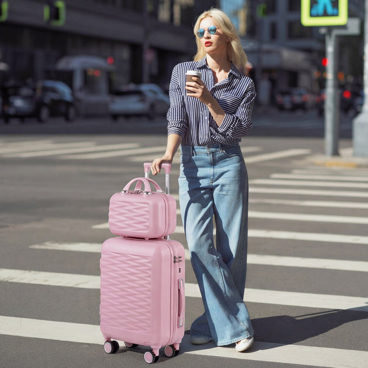 Tavoxda 20 Inch Cabin Case with Beauty Case Pink