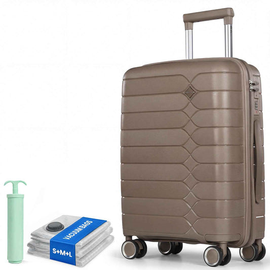 Tavoxda Lightweight PP Hard Shell Cabin Suitcase Brown