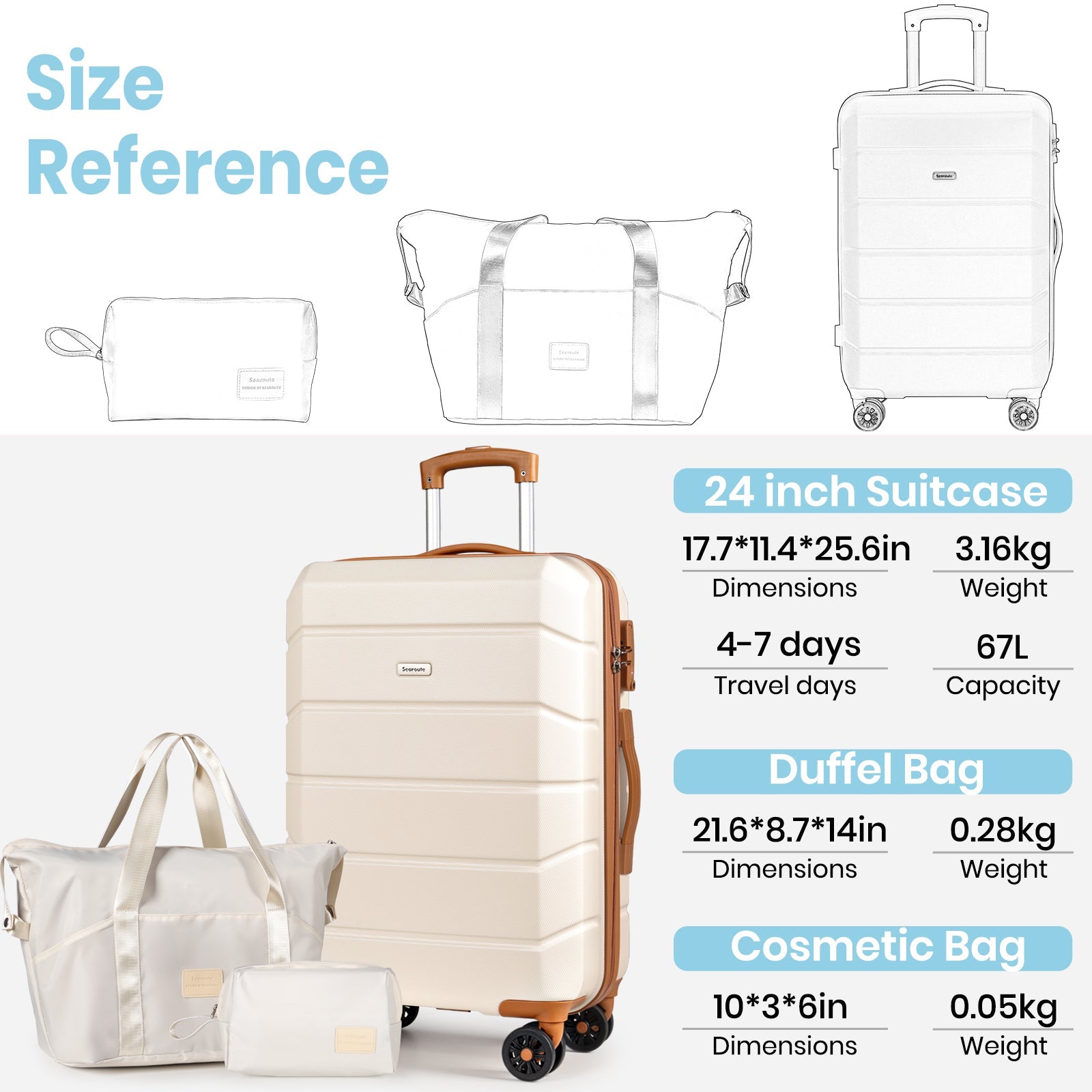 Lightweight Medium Check-in Suitcase Sets 3 Piece