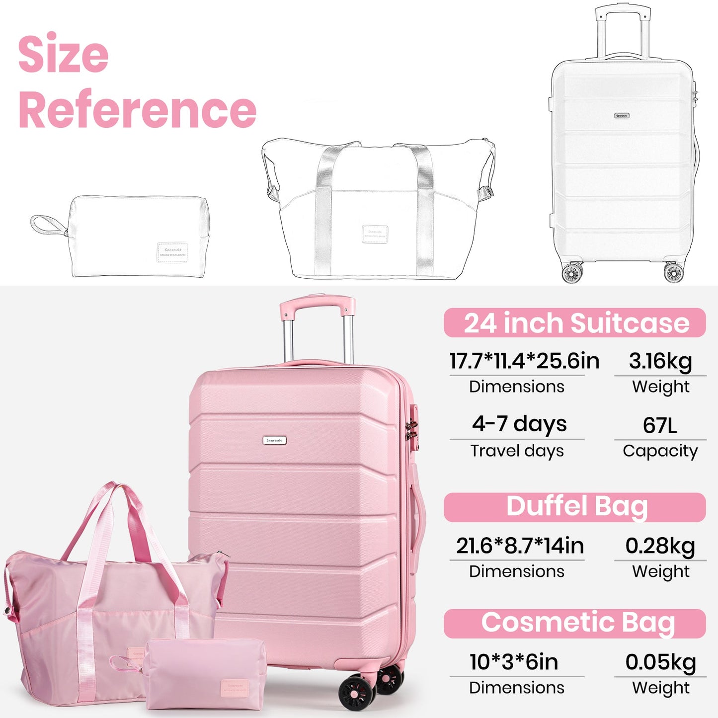 Lightweight Medium Check-in Suitcase Sets 3 Piece