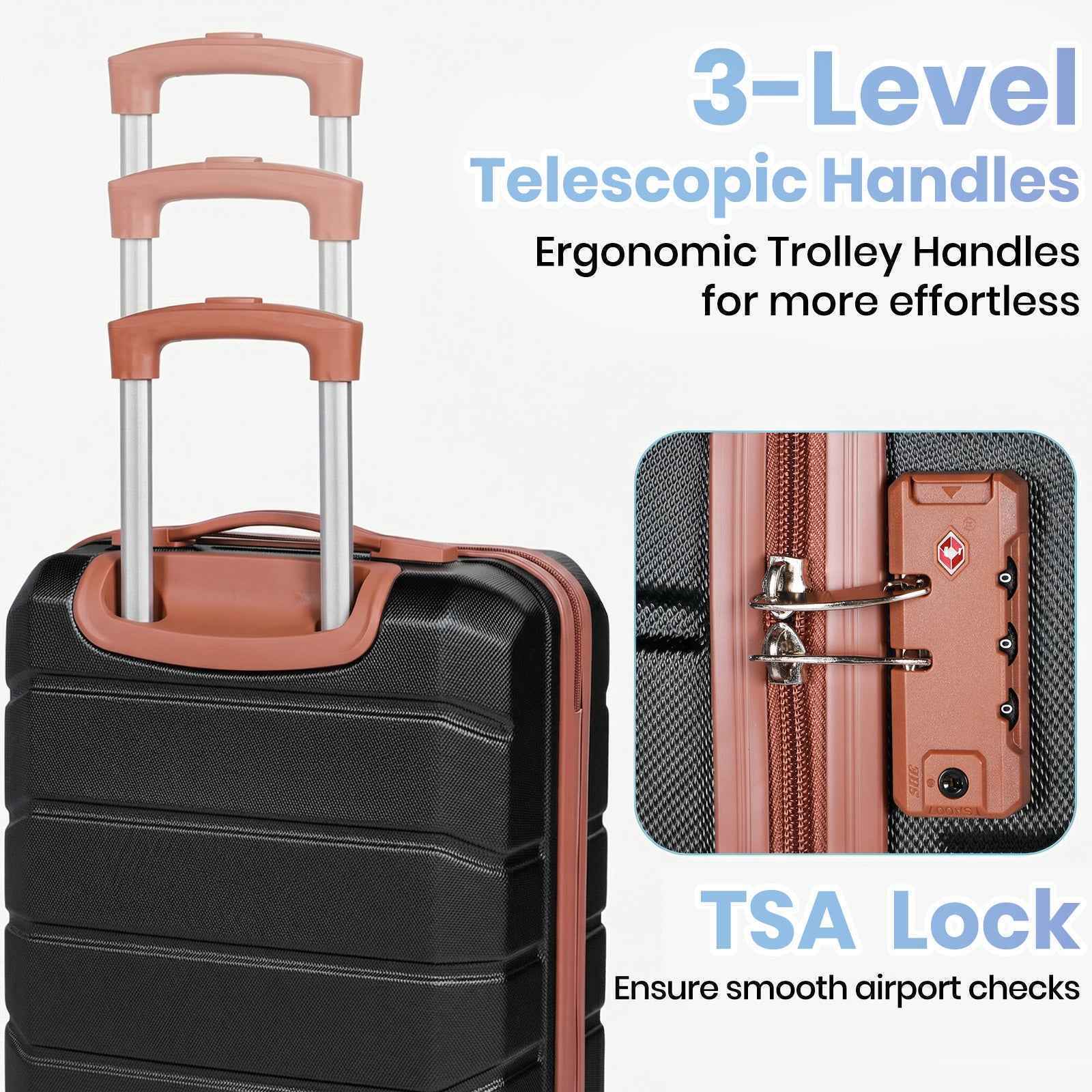 Lightweight Hard Shell Suitcase Sets 5 Piece - Black