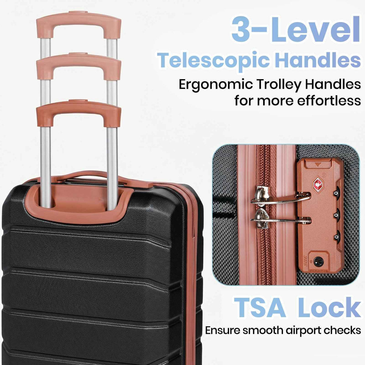 Lightweight Hard Shell Suitcase Sets 5 Piece - Black