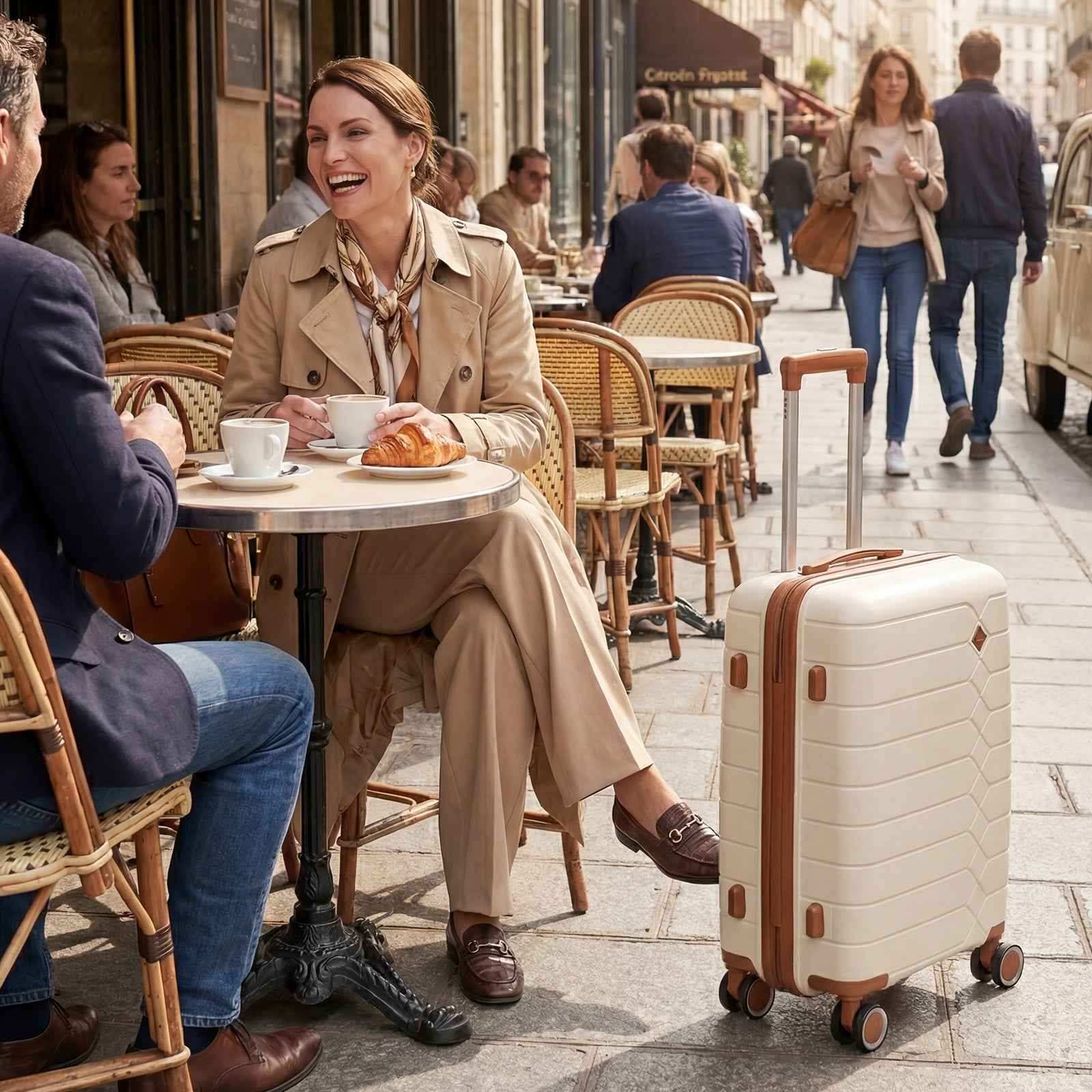 Tavoxda Lightweight PP Hard Shell Cabin Suitcase Cream