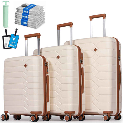 Tavoxda Lightweight PP Hardshell 3 Piece Luggage Sets Cream
