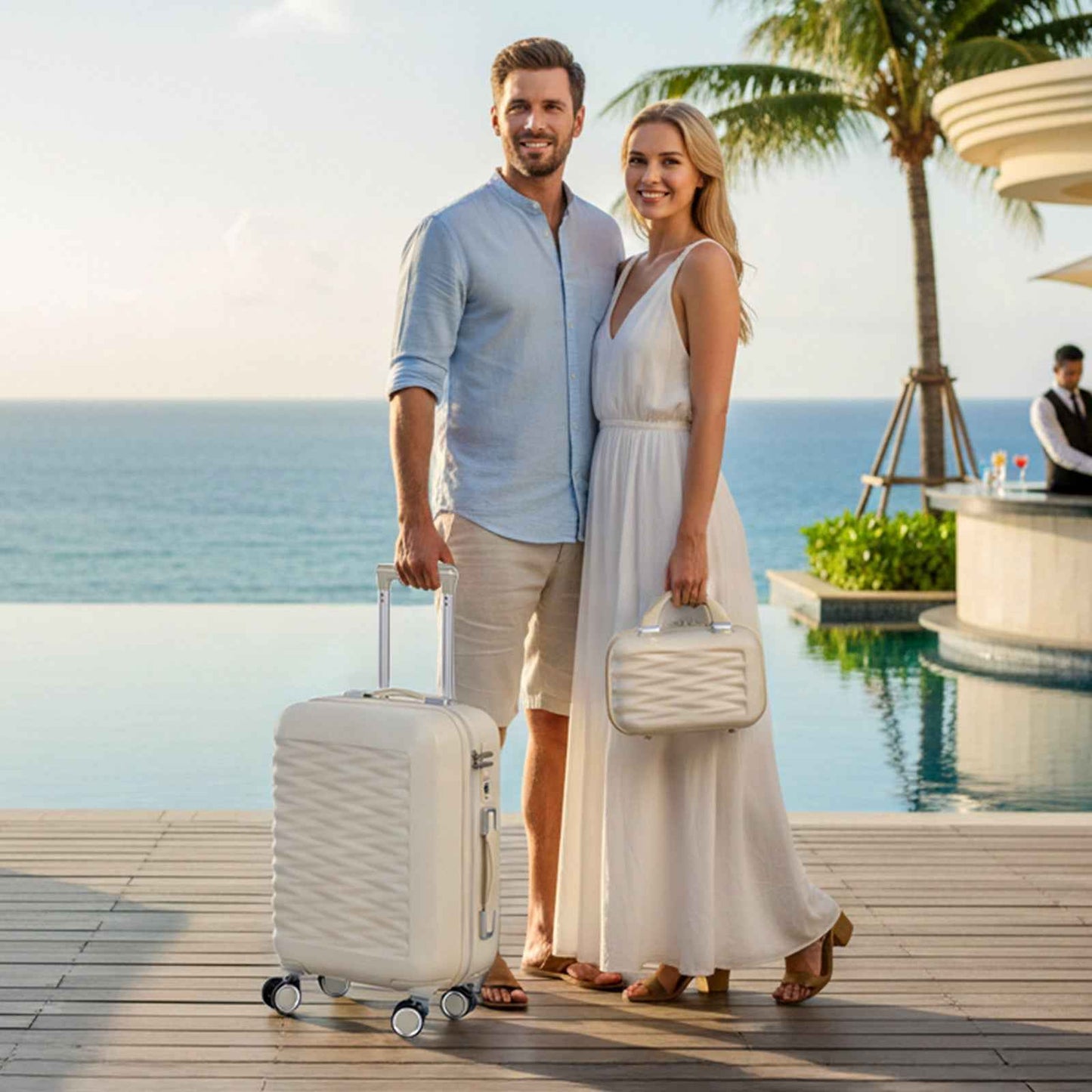 Tavoxda Lightweight Hard Shell Travel Suitcase Sets of 4 White