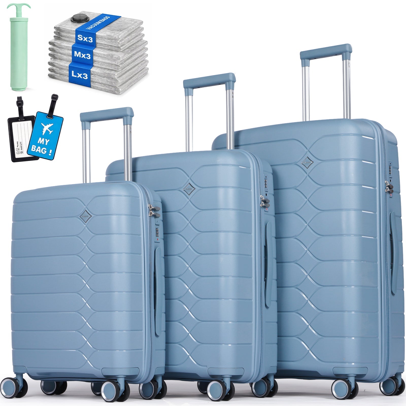 Tavoxda lightweight hard shell 3-piece suitcase set in light blue