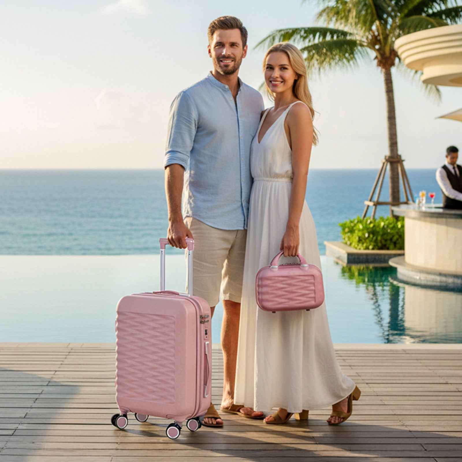 Tavoxda Lightweight Hard Shell Travel Suitcase Sets of 4 Pink