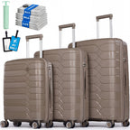 Tavoxda Lightweight PP Hardshell 3 Piece Luggage Sets Brown