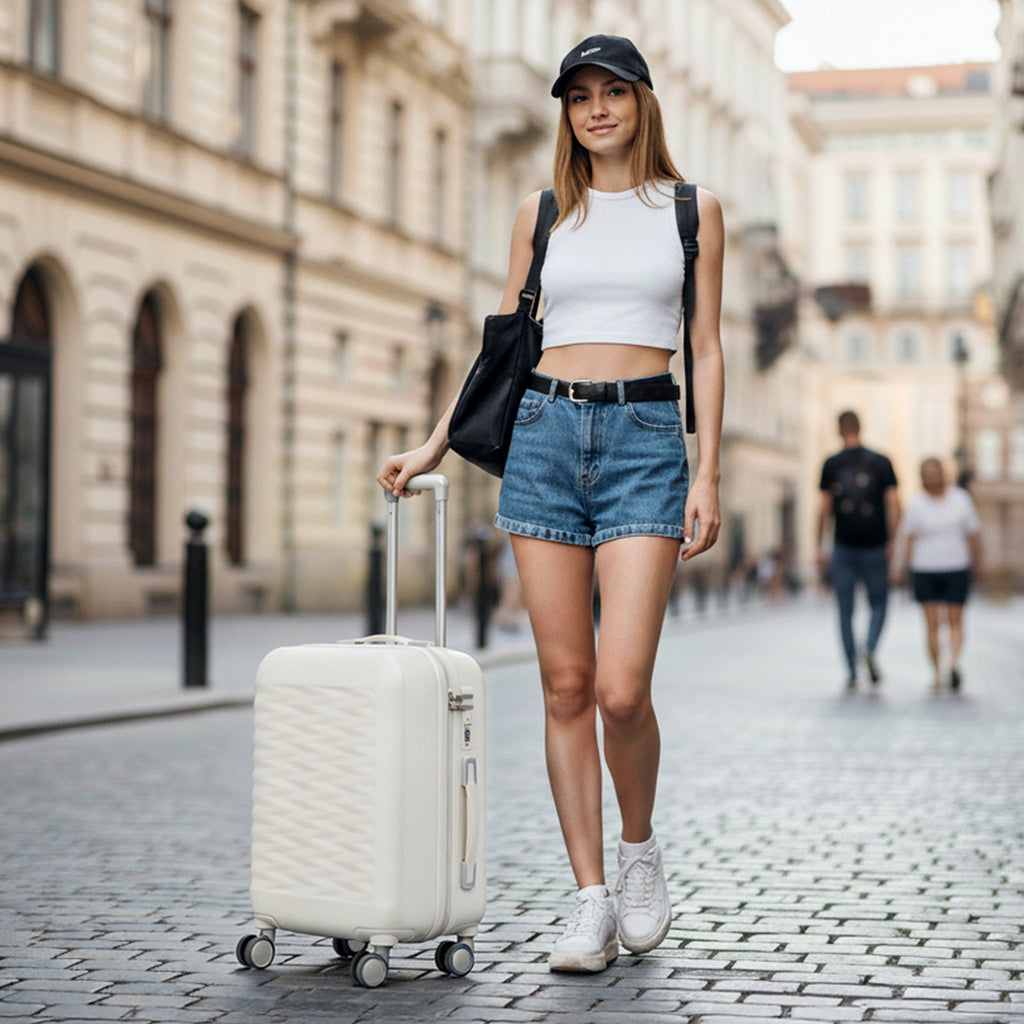 Tavoxda 20 Inch Cabin Case with Beauty Case White