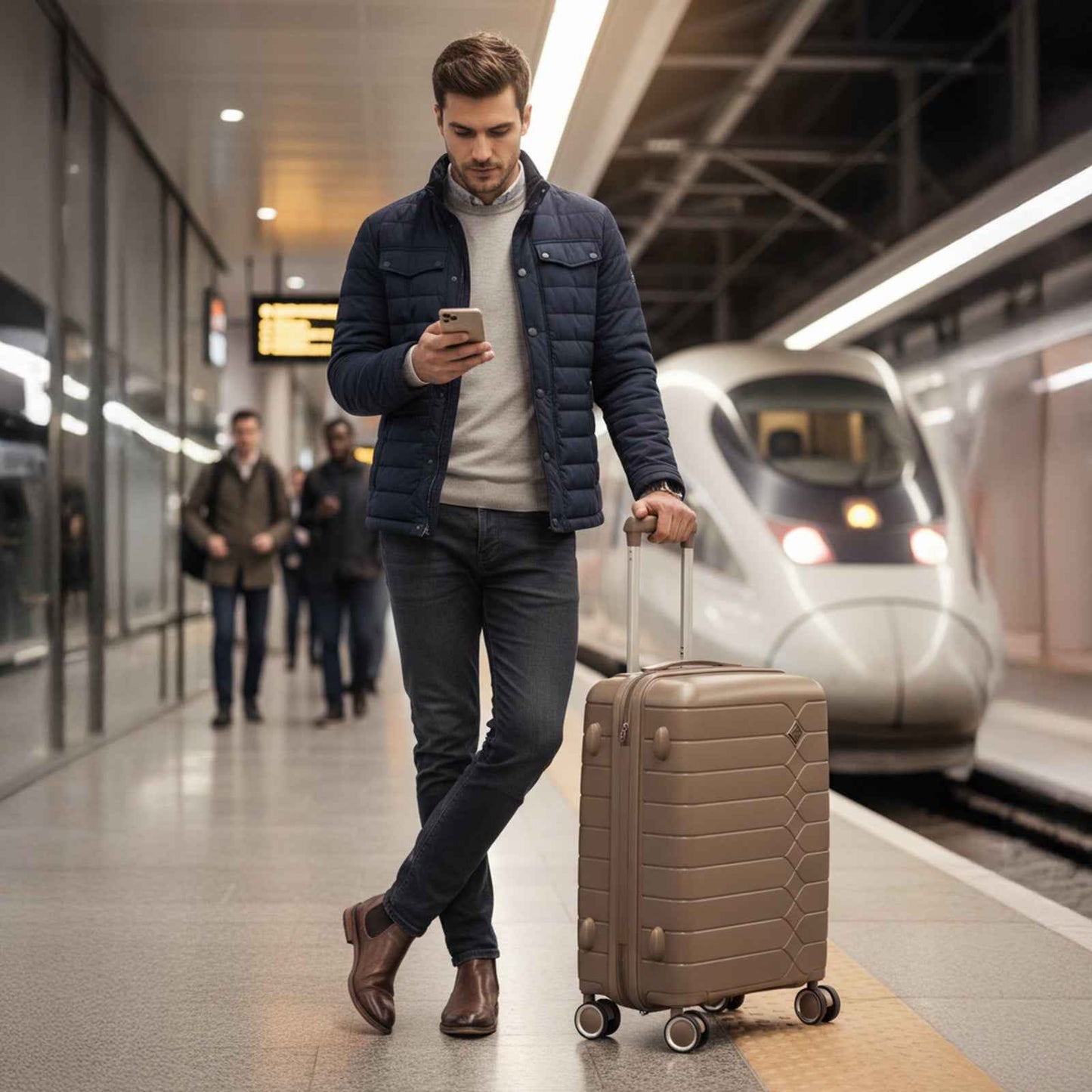 Tavoxda Lightweight PP Hard Shell Cabin Suitcase Brown