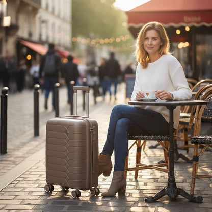 Tavoxda Lightweight PP Hard Shell Cabin Suitcase Brown