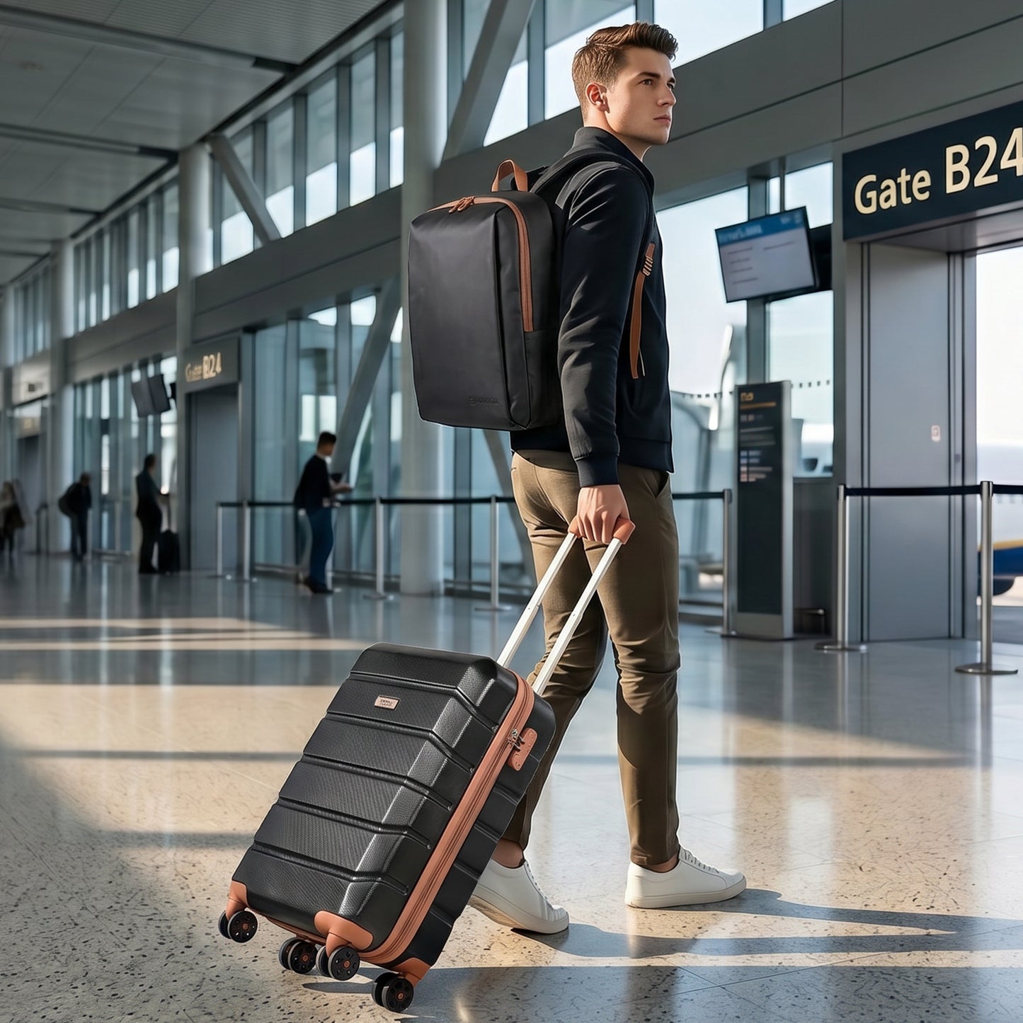 Lightweight Cabin Suitcase with Travel Backpack Set