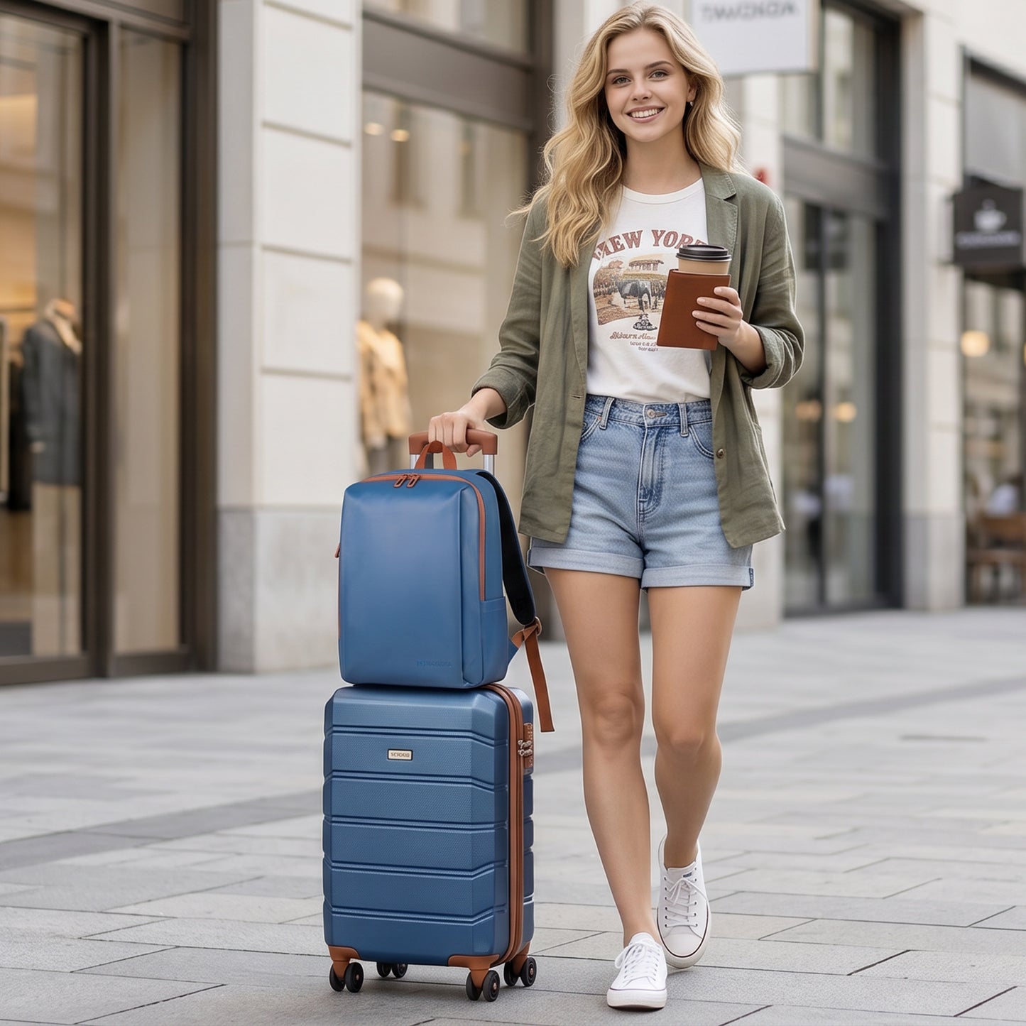 Lightweight Cabin Suitcase with Travel Backpack Set