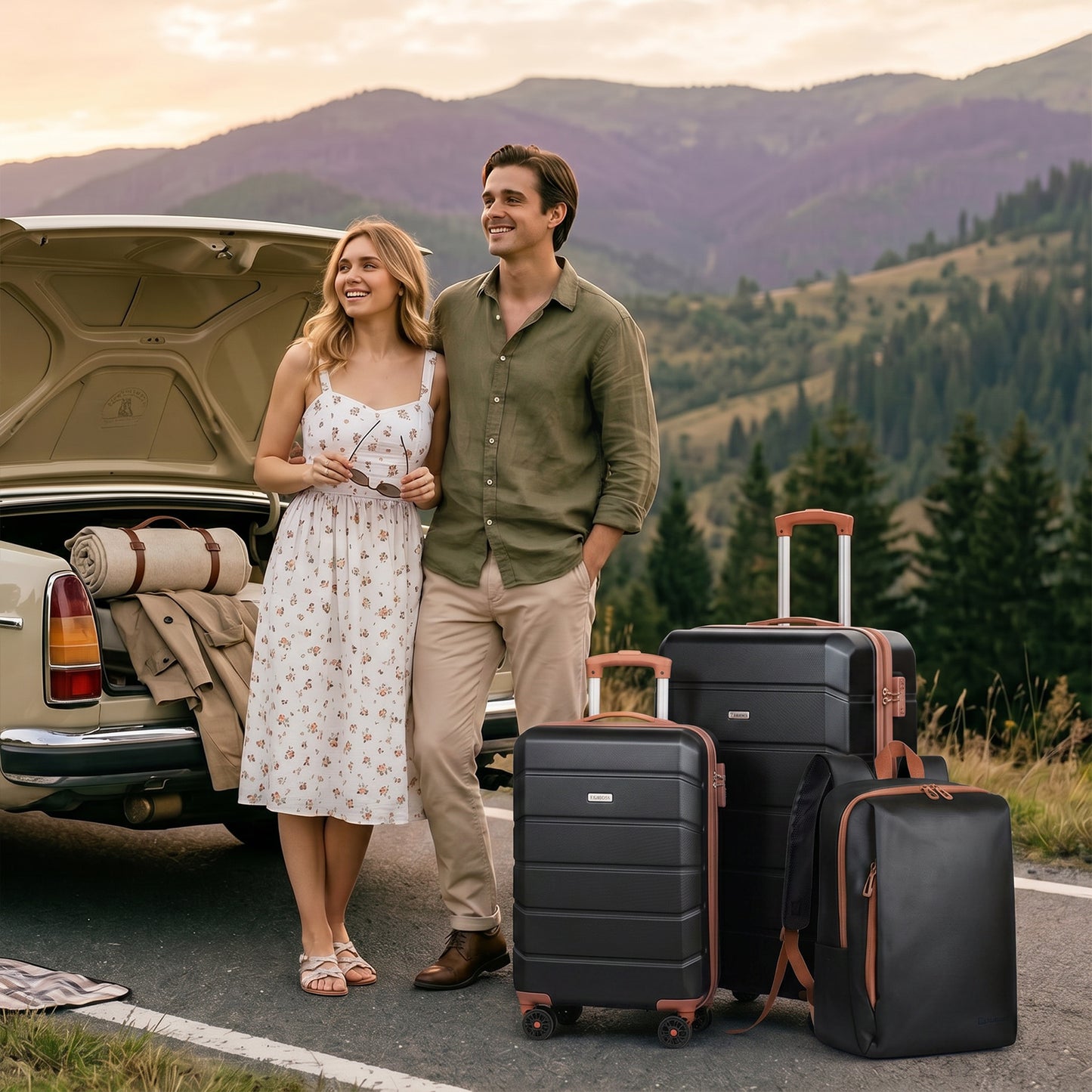 Lightweight Luggage Set with Travel Backpack