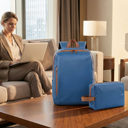 Lightweight Laptop Backpack with Toiletry Bag Blue