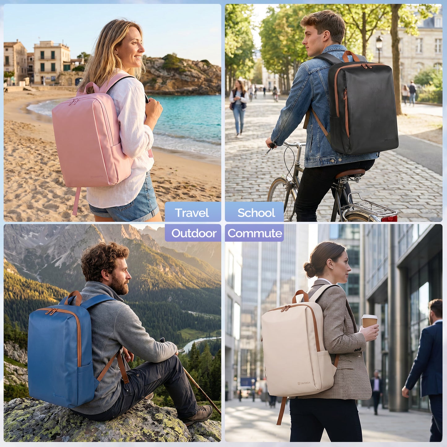 Lightweight Laptop Backpack with Toiletry Bag Pink