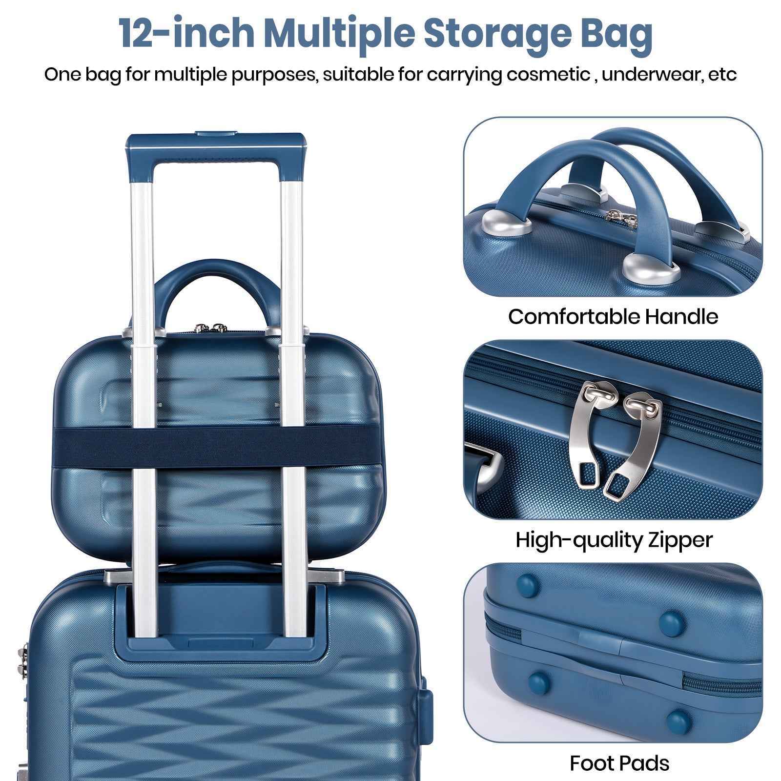 Tavoxda Lightweight Hard Shell Travel Suitcase Sets of 4 Blue